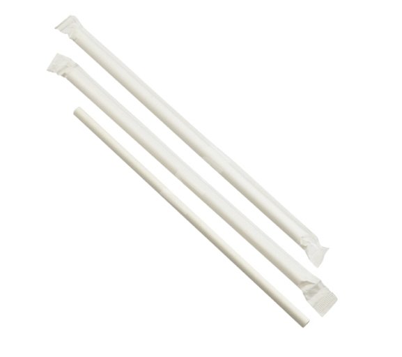 Beyaz Sargılı Beyaz Kağıt Pipet 8x230 mm (3600'lü Koli)