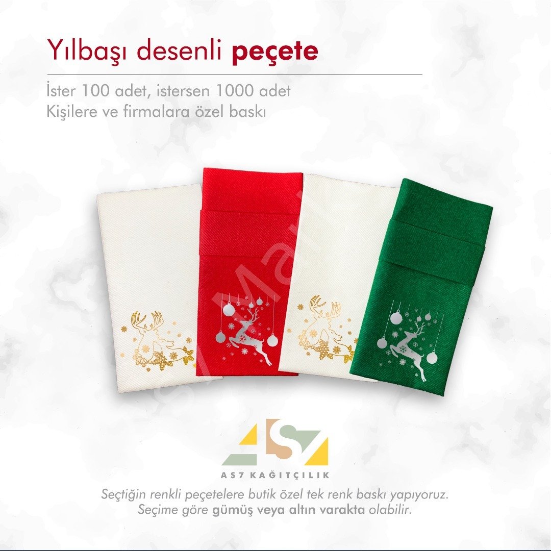Yılbaşı Desenli Airlaid Cepli Peçete 40×40 1/8 (50'li Paket)