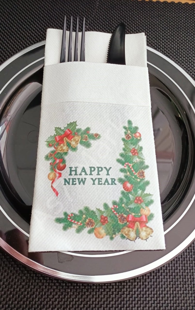 Happy New Year Beyaz Kumaş Dokulu Airlaid Peçete 50'li Paket