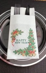 Happy New Year Beyaz Kumaş Dokulu Airlaid Peçete 50'li Paket
