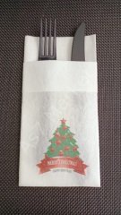 Merry Chrıstmas Beyaz Kumaş Dokulu Airlaid Peçete 50'li Paket