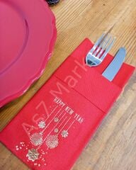 Airlaid Cepli Kırmızı Happy New Year Baskılı Peçete 20'li Paket