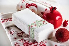 Airlaid Kumaş Dokulu Cepli Yılbaşı Desenli Beyaz Peçete 20'li Paket