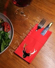 40x40 Kumaş Dokulu Yılbaşı Baskılı Kırmızı Peçete 20'li